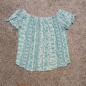 Off-Shoulder Floral Teal Print Top